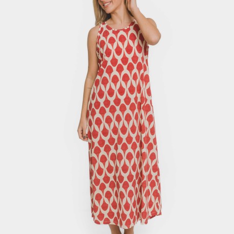 Vestito lungo con spalline crêpe Laranja marsala