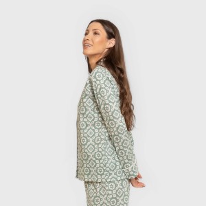 Pigiama lungo giacca cotone donna Eugenia verde keike