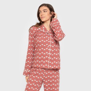 Pigiama lungo giacca cotone donna Calendula marsala