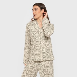 Pigiama lungo giacca cotone donna Matilde verde militare