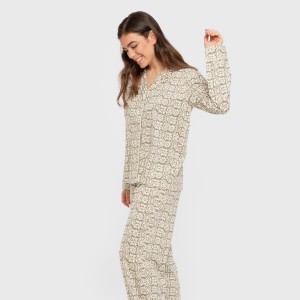 Pigiama lungo giacca cotone donna Matilde verde militare 2
