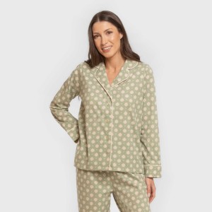 Pigiama lungo giacca cotone donna Erati verde militare