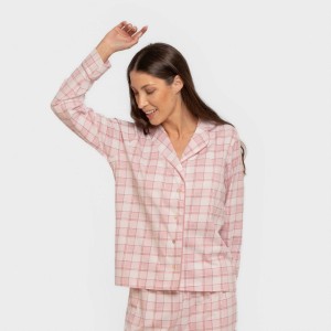 Pigiama lungo giacca cotone donna Cuadro Moni rosa 2