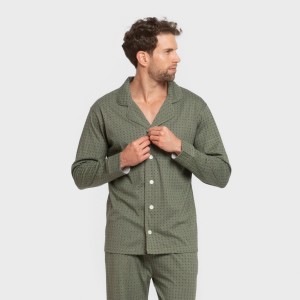 Pigiama lungo giacca cotone uomo Conde verde militare