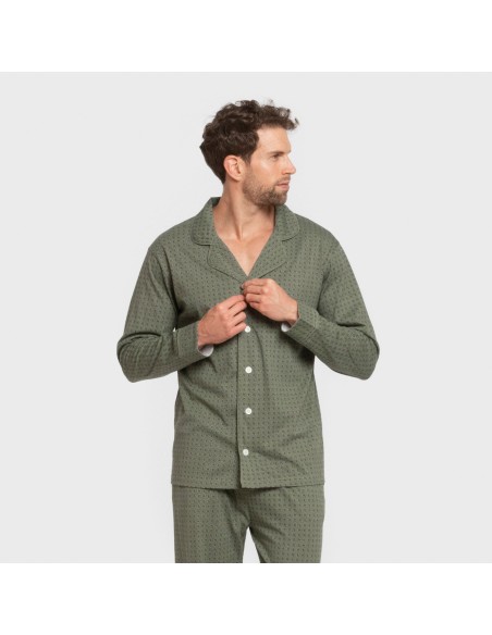 Pigiama lungo giacca cotone uomo Conde verde militare
