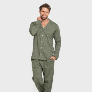 Pigiama lungo giacca cotone uomo Conde verde militare 2