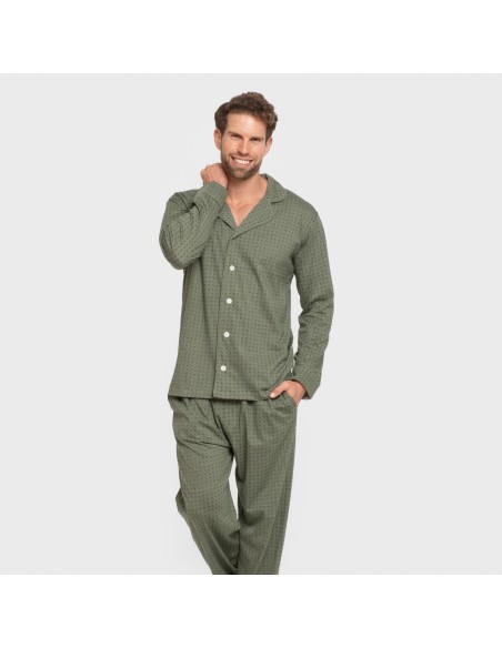 Pigiama lungo giacca cotone uomo Conde verde militare