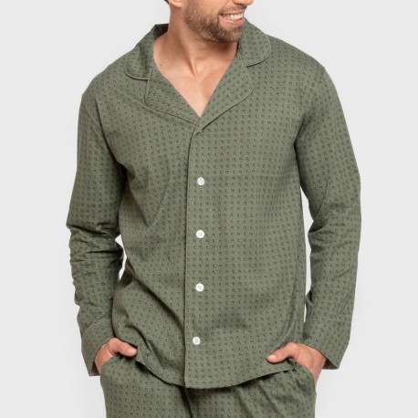 Pigiama lungo giacca cotone uomo Conde verde militare