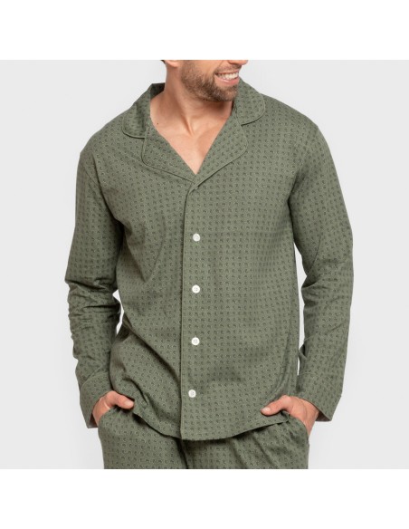 Pigiama lungo giacca cotone uomo Conde verde militare
