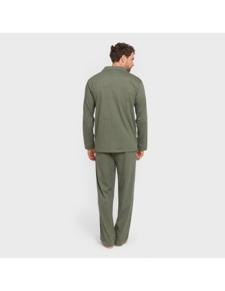 Pigiama lungo giacca cotone uomo Conde verde militare