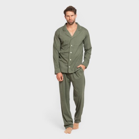 Pigiama lungo giacca cotone uomo Conde verde militare