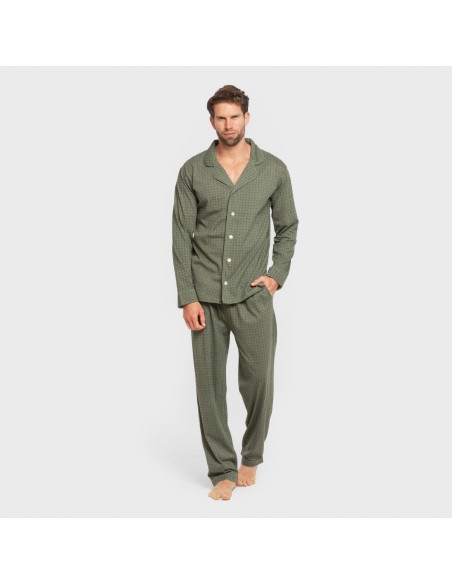 Pigiama lungo giacca cotone uomo Conde verde militare