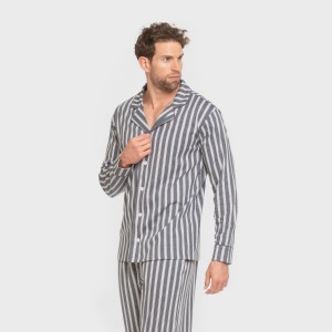 Pigiama lungo giacca cotone uomo Raya Marsella indaco