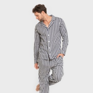 Pigiama lungo giacca cotone uomo Raya Marsella indaco 2