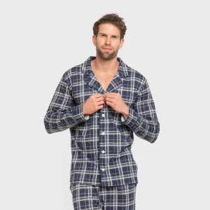 Pigiama lungo giacca cotone uomo Cuadro Brais azul