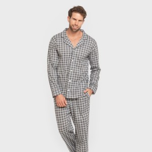 Pigiama lungo giacca cotone uomo Cuadro Roberto grigio 2