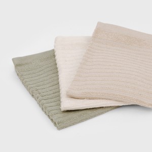 Set di 3 strofinacci da cucina in cotone tinta unita bianco antico/grigio topo/verde salvia