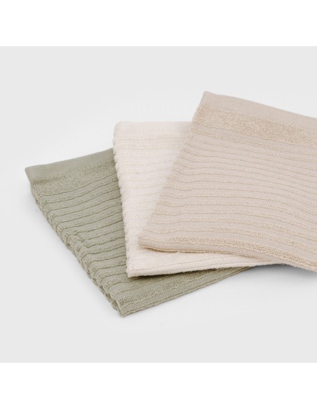 Set di 3 strofinacci da cucina in cotone tinta unita bianco antico/grigio topo/verde salvia