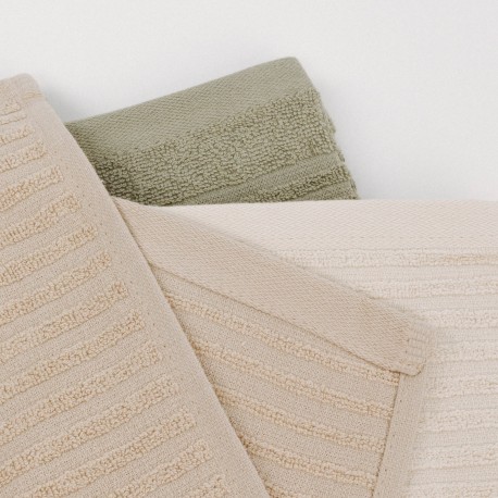 Set di 3 strofinacci da cucina in cotone tinta unita bianco antico/grigio topo/verde salvia