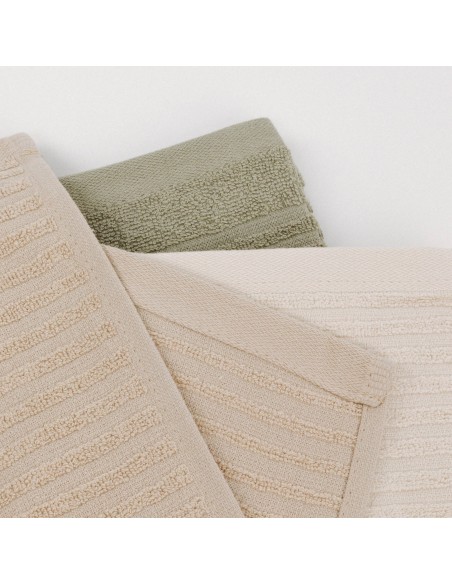 Set di 3 strofinacci da cucina in cotone tinta unita bianco antico/grigio topo/verde salvia