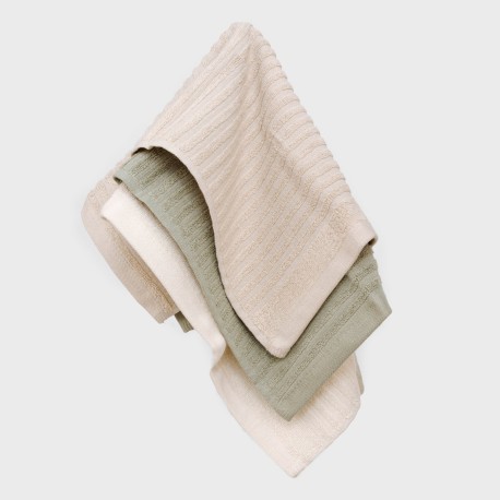 Set di 3 strofinacci da cucina in cotone tinta unita bianco antico/grigio topo/verde salvia