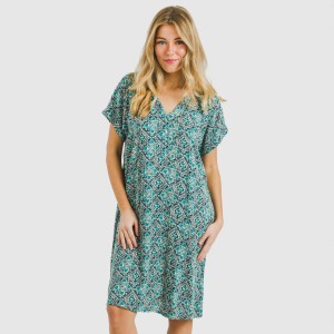 Vestito corto manica ampia viscosa bambula Malura blu acqua