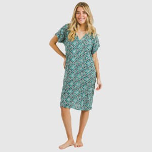 Vestito corto manica ampia viscosa bambula Malura blu acqua 2