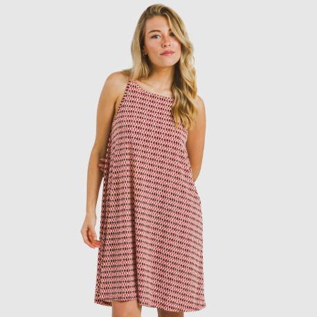 Vestito corto con spalline crêpe Jannat bordeaux