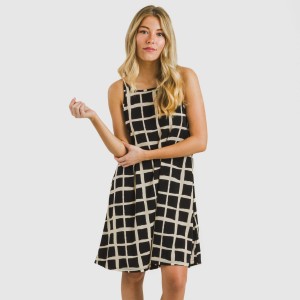 Vestito corto con spalline crêpe Naroa beige - nero