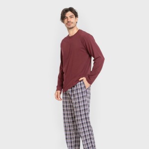 Pigiama lungo uomo cotone Cuadro Edison bordeaux