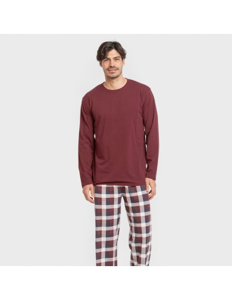 Pigiama lungo uomo cotone Cuadro Ferni bordeaux