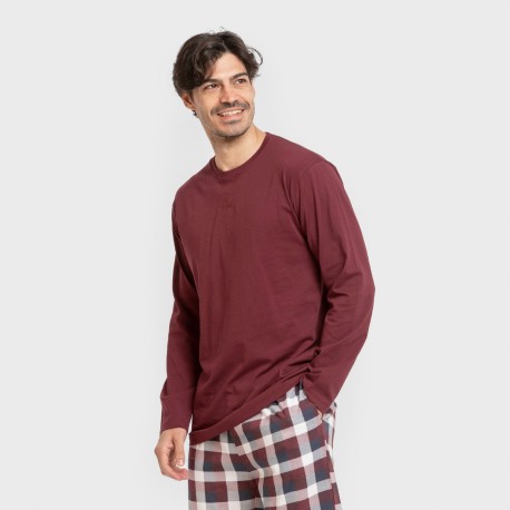 Pigiama lungo uomo cotone Cuadro Ferni bordeaux