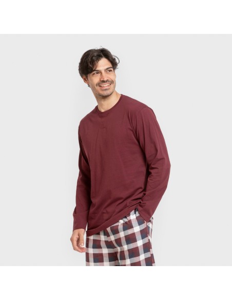 Pigiama lungo uomo cotone Cuadro Ferni bordeaux