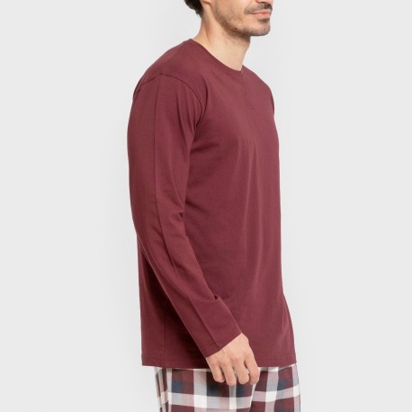 Pigiama lungo uomo cotone Cuadro Ferni bordeaux