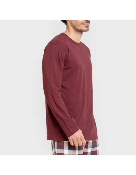 Pigiama lungo uomo cotone Cuadro Ferni bordeaux