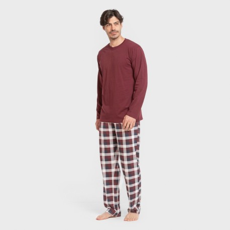 Pigiama lungo uomo cotone Cuadro Ferni bordeaux