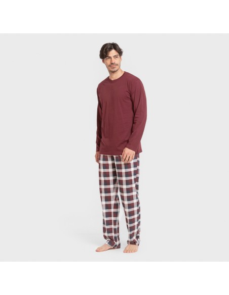 Pigiama lungo uomo cotone Cuadro Ferni bordeaux