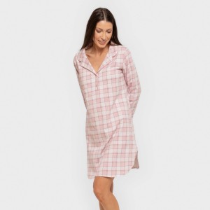 Camicia da notte lunga in cotone Cuadro Moni rosa