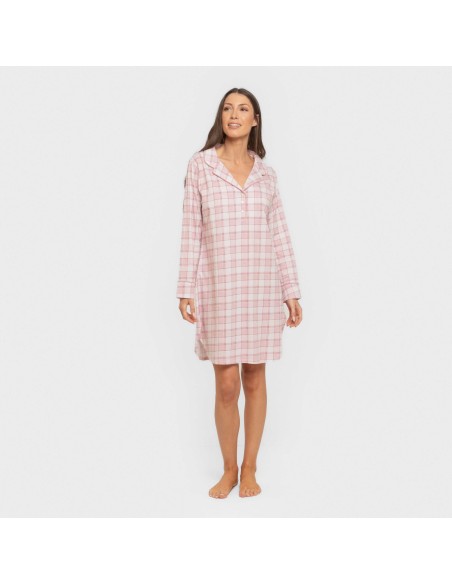 Camicia da notte lunga in cotone Cuadro Moni rosa