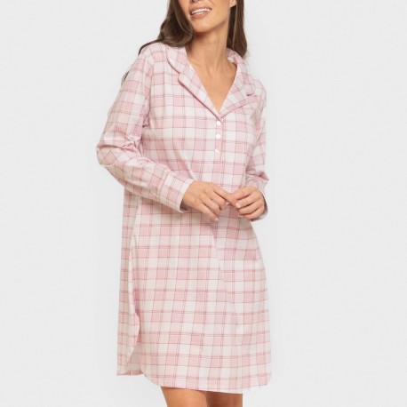 Camicia da notte lunga in cotone Cuadro Moni rosa