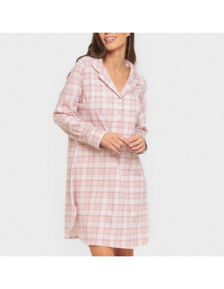 Camicia da notte lunga in cotone Cuadro Moni rosa