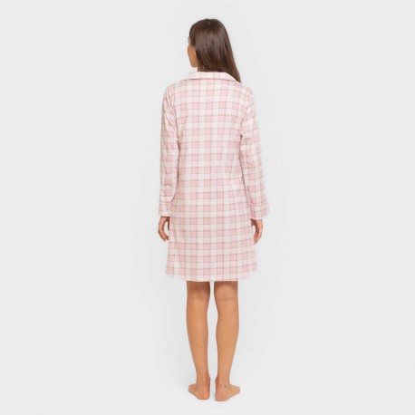 Camicia da notte lunga in cotone Cuadro Moni rosa