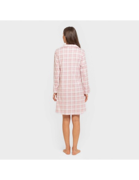 Camicia da notte lunga in cotone Cuadro Moni rosa