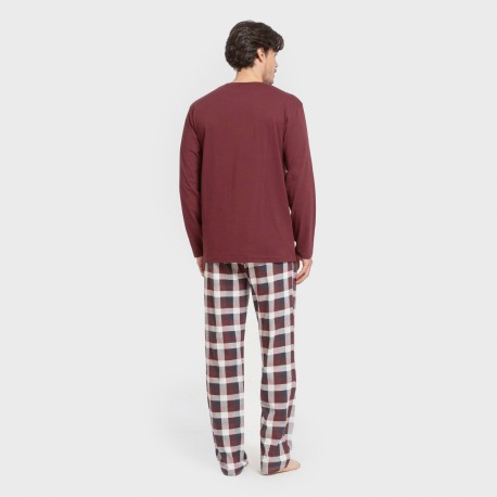 Pigiama lungo uomo cotone Cuadro Ferni bordeaux
