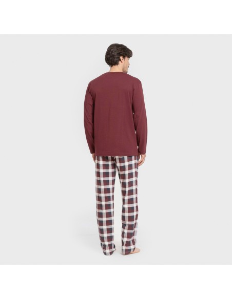 Pigiama lungo uomo cotone Cuadro Ferni bordeaux