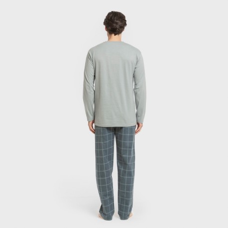 Pigiama uomo flanella Cuadro Andino verde azzurro chiaro