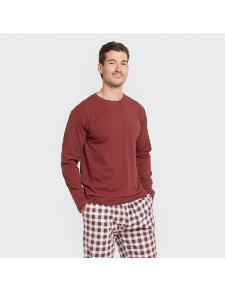 Pigiama lungo uomo cotone Cuadro Gustavo bordeaux