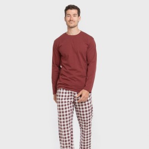 Pigiama lungo uomo cotone Cuadro Gustavo bordeaux 2