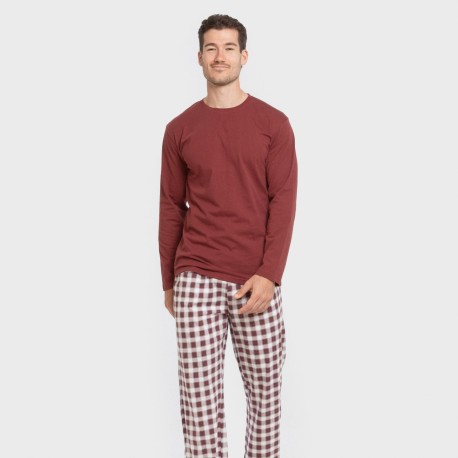 Pigiama lungo uomo cotone Cuadro Gustavo bordeaux
