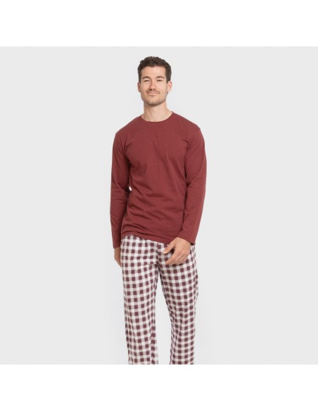 Pigiama lungo uomo cotone Cuadro Gustavo bordeaux